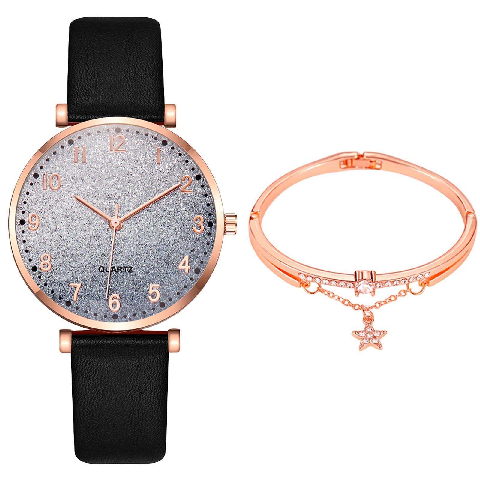 Yolako-Reloj de cuarzo con correa de cuero para Mujer, conjunto de pulsera analógica de informal: A