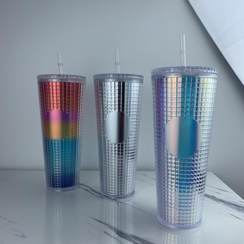 Tasse à café diamant 710ml, avec paille, Double couche en plastique, avec grille de maïs, déesse rayonnante