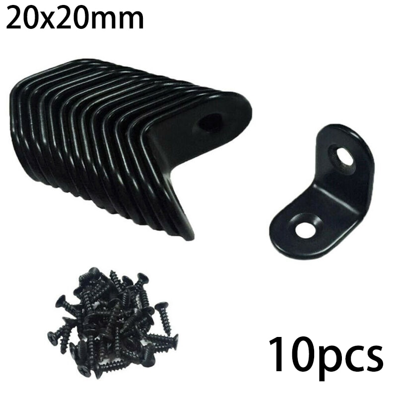 10pcs/Set Supporting Black L-Shaped Brackets With Screws Fixing Right Angle Corners Brace Stainless Steel Furniture Hardware