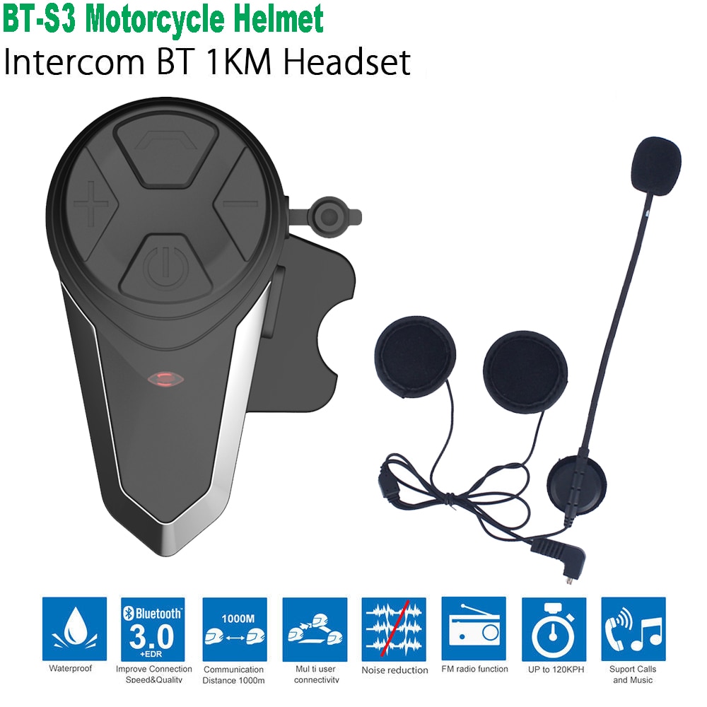 Bt -s3 pro motorcykel hjelm intercom motorcykel trådløs bluetooth headset vandtæt bt intercomunicador interphone med fm