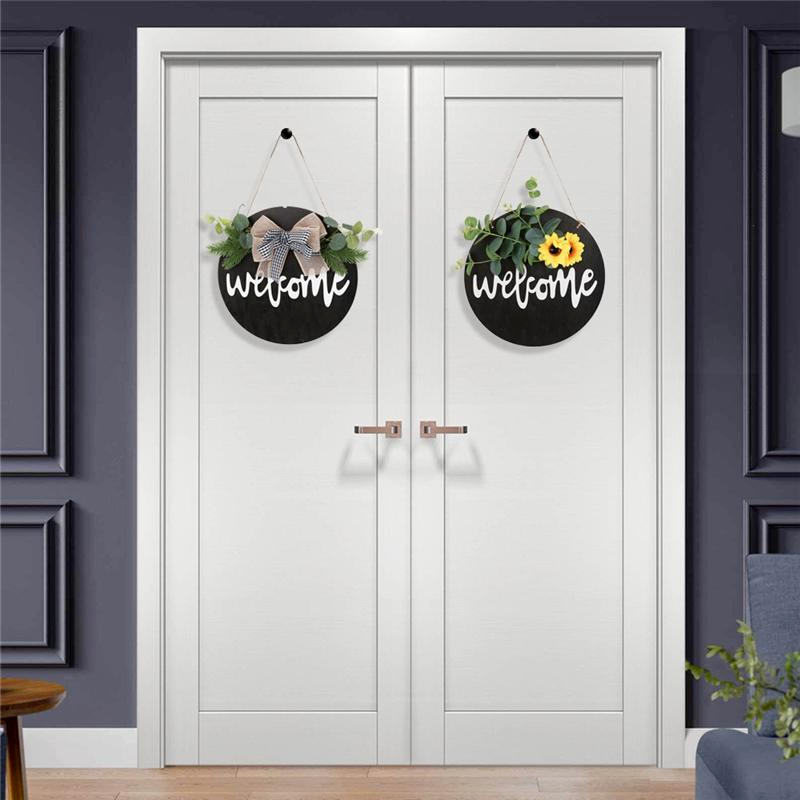 Welcome Wreath Sign Patio Decor, Welcome Front Door Round Wooden Sign Hanging Farmhouse Porch Summer Welcome Sign
