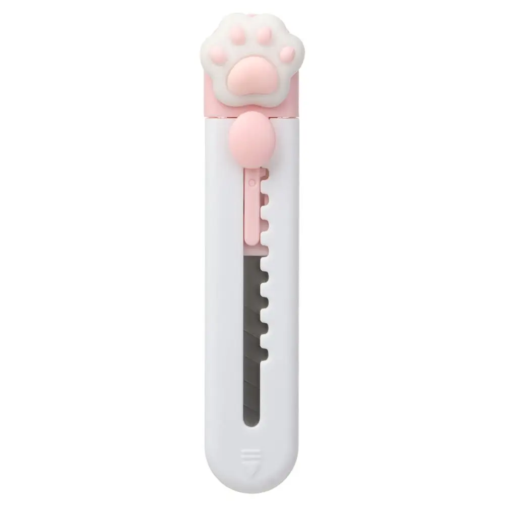 Mini cuchillo utilitario portátil con forma de pata de gato rosa, cortador retráctil, abridor de sobres, herramienta de corte de papel, suministros escolares y de oficina, 1 unidad: Verde claro