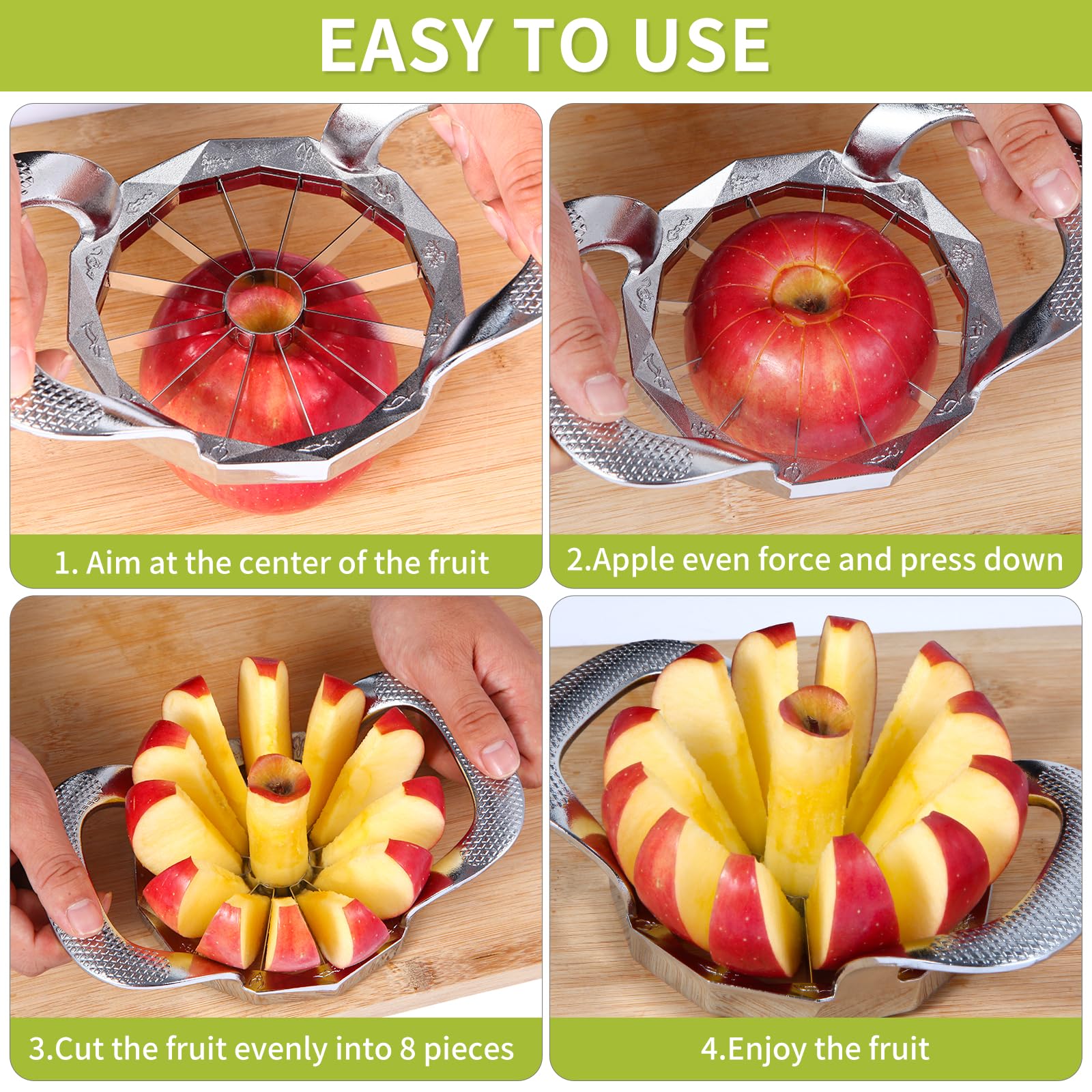 Trancheuse et carottier à pommes en acier inoxydable, coupe-pomme robuste, coupe-fruits tranchant et synchro, outils de cuisine, 12 tranches