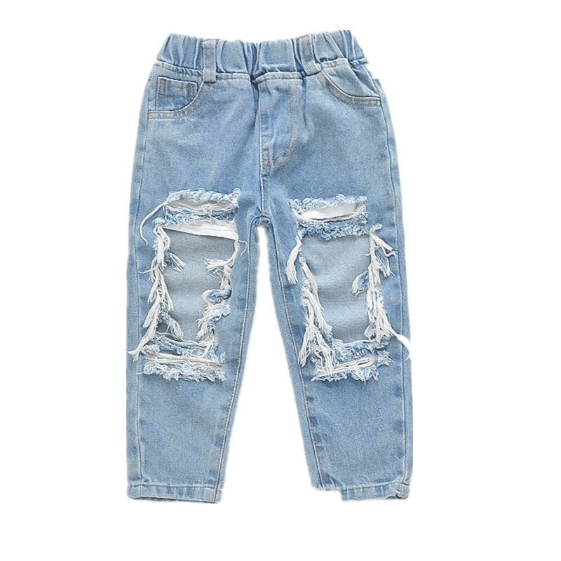 Kids jeans revne løse jeans piger sommer lange riflede bukser knapper bukser børn jeans piger