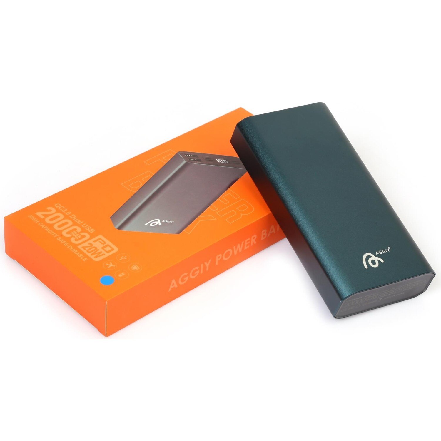 Aggiy ag -p2 - 20,000 mah powerbank 20w schnellladefunktion 3.0 unterstützt alle geräte, metallgehäuse, dual-port-usb-ausgang, led-anzeige, typ-c-, micro-usb- und lightning-anschlüsse, hohe kapazität, sicher und langlebig