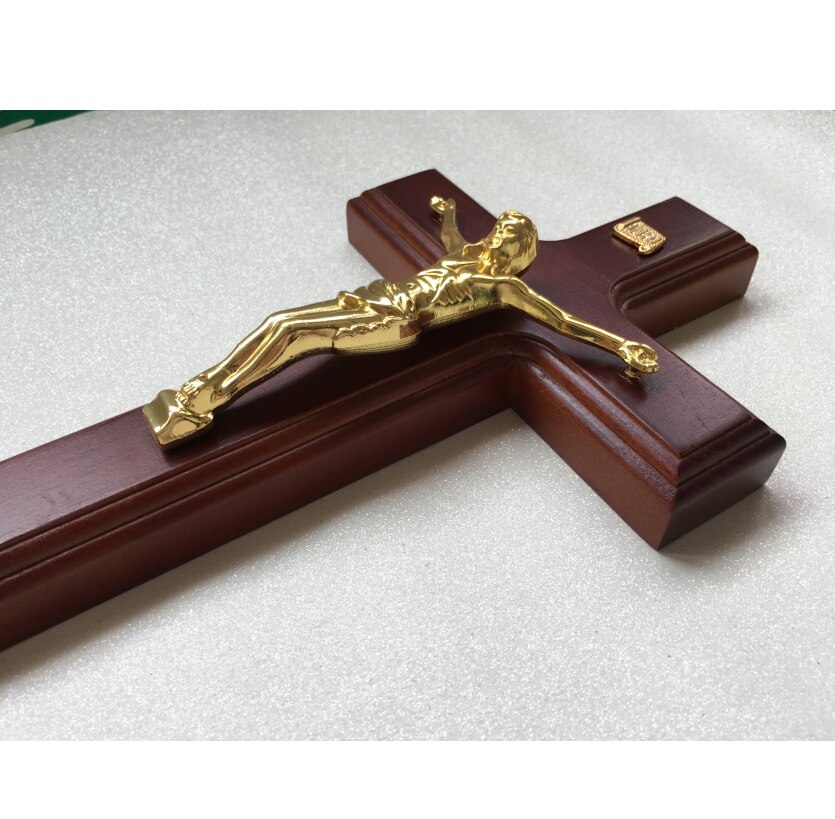 Jésus en alliage de Zinc 32cm, croix en hêtre naturel, or, argent, bronze, suspendus au mur