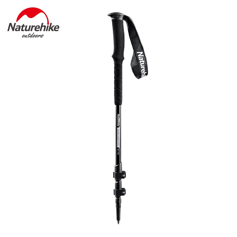 Naturehike 3 noder teleskopisk stok ultralette nordiske alpenstocks udtrækkelige vandrestav trekkingstave til klatring til fods: Sort