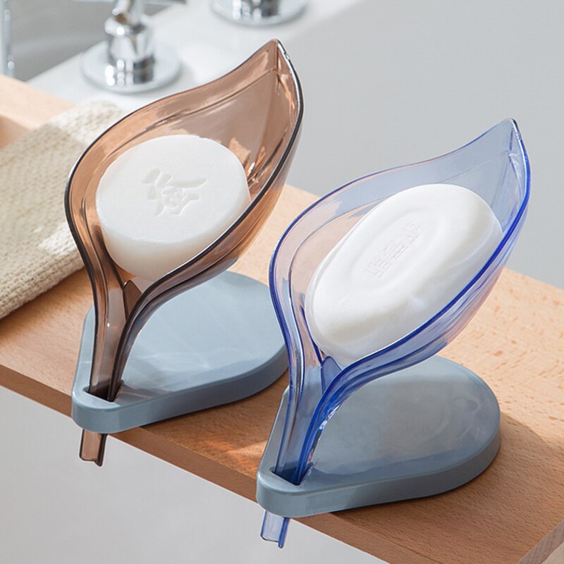 Leaf Shaped Soap Box Drain Soap Holder Suction Cup Soap Dish Plastic Soap Tray Bathroom Accessories Supplies
