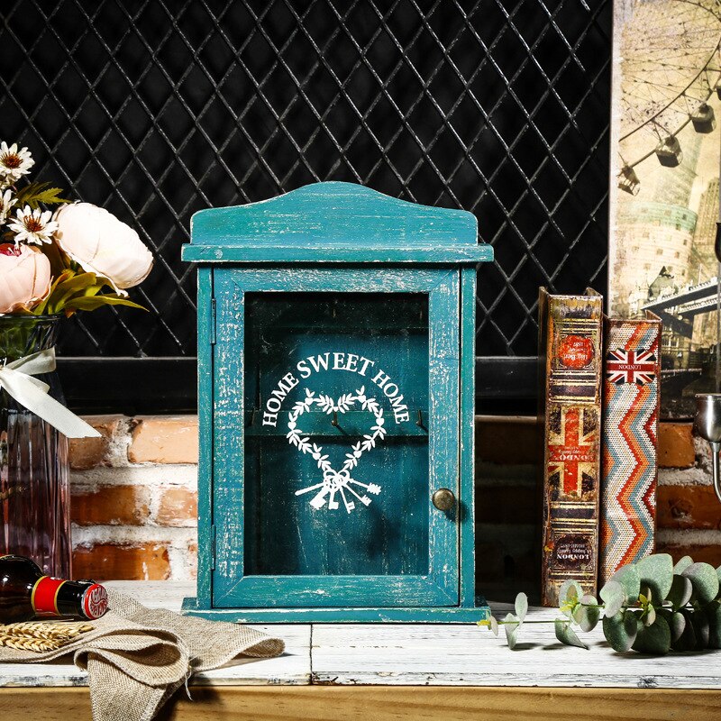 decorative shabby chic wood wall hanging key box: B