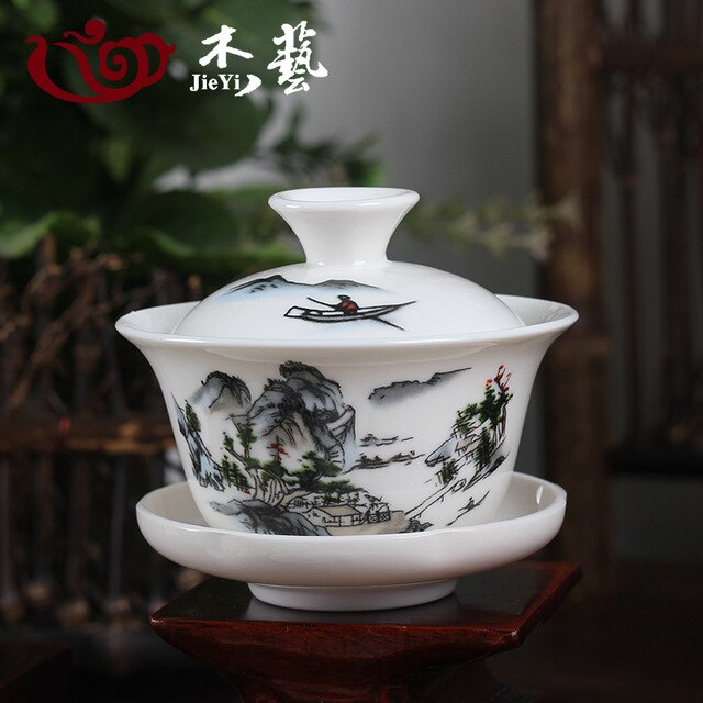 Landschaft Karte Porzellan Gaiwan Brauen Schiff Chinesischen Zeremonie Gaiwan Weiß Terrine Keramik Gaiwan 110ml Gaiwan Tee Tassen