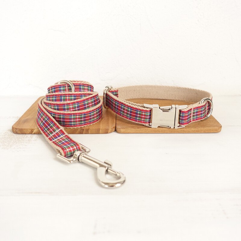 Gratis Graveren Naam Id Britse Stijl Kleurrijke Pastel Accessoire De Schotland Plaid Mode Halsbanden En Riem Metalen Gespen: Collar Leash / XS