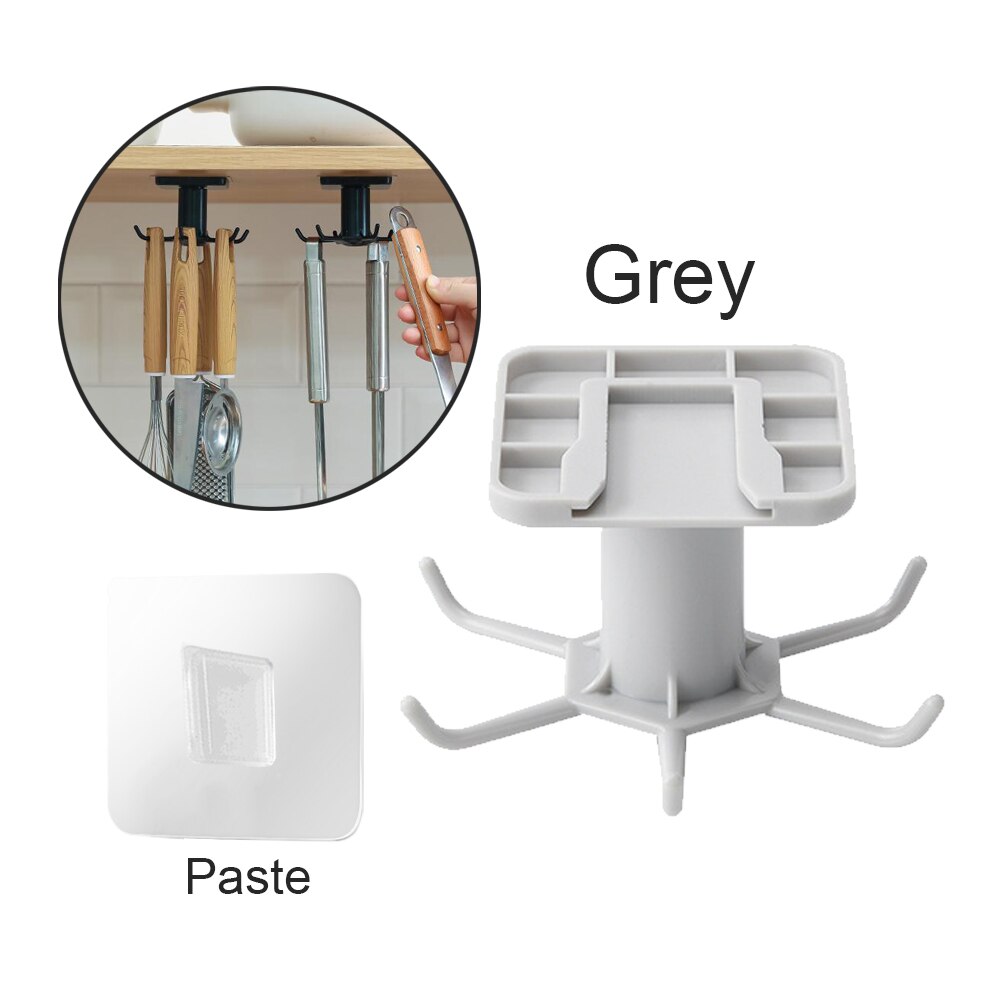 Rotating Hook Kitchen Hook Organizer Bathroom Hanger Wall Dish Drying Rack Holder for Lid Cooking Accessories Cabinet Storage: One piece / White A