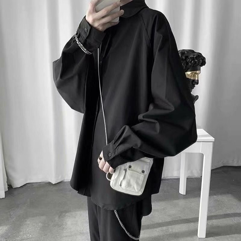 Men Shirts Long Sleeve Black Mens Shirt Plus Size 3XL Loose Harajuku All-match Leisure Simple BF Ulzzang Chic Oversize