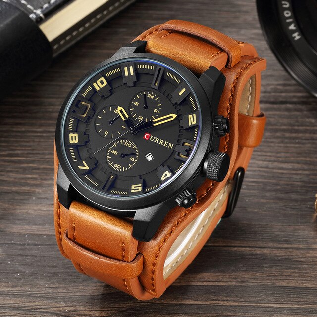 Hommes montres CURREN Top de luxe hommes nouvelle Sport horloge mâle armée en cuir analogique Quartz montre-bracelet Relogio Masculino: Black Yellow