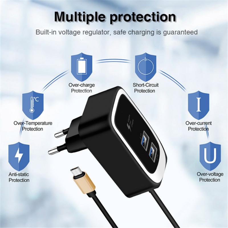 2.4A USB LED Mobile Phone Charger With MICRO Cable Travel Charger With Illuminated Charging Head