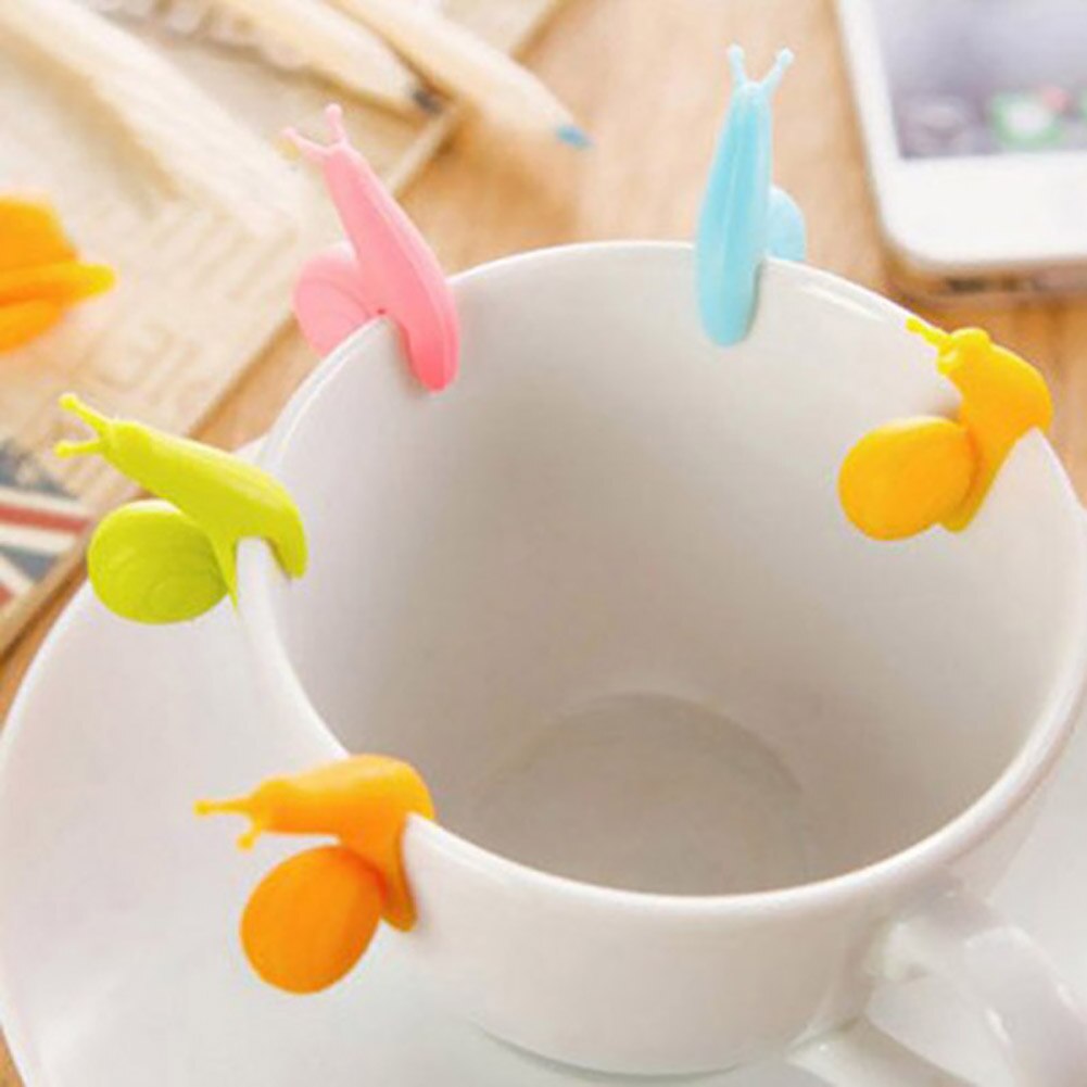 5 st/set söt snigelform tepåse clip mugg teinfusers sil clips festdekor slumpmässig färg silikon tepåse hållare
