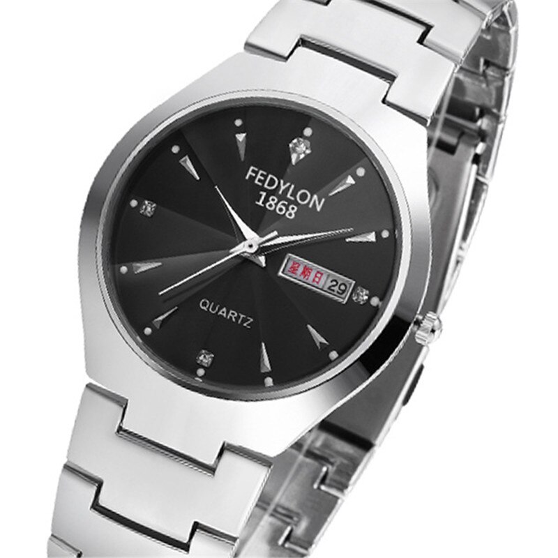 Fedylon-relojes de para parejas, de lujo, de negocios, de cuarzo, de acero inoxidable, para hombre y mujer