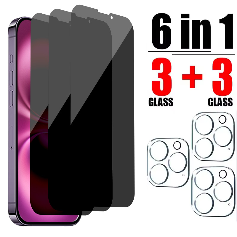 6in1 Privacy Screen Protector For iPhone 16 15 14 13 12 11 Pro Max Mini Camera Protector For iPhone 16 15 11 13 Pro 15 16 Plus