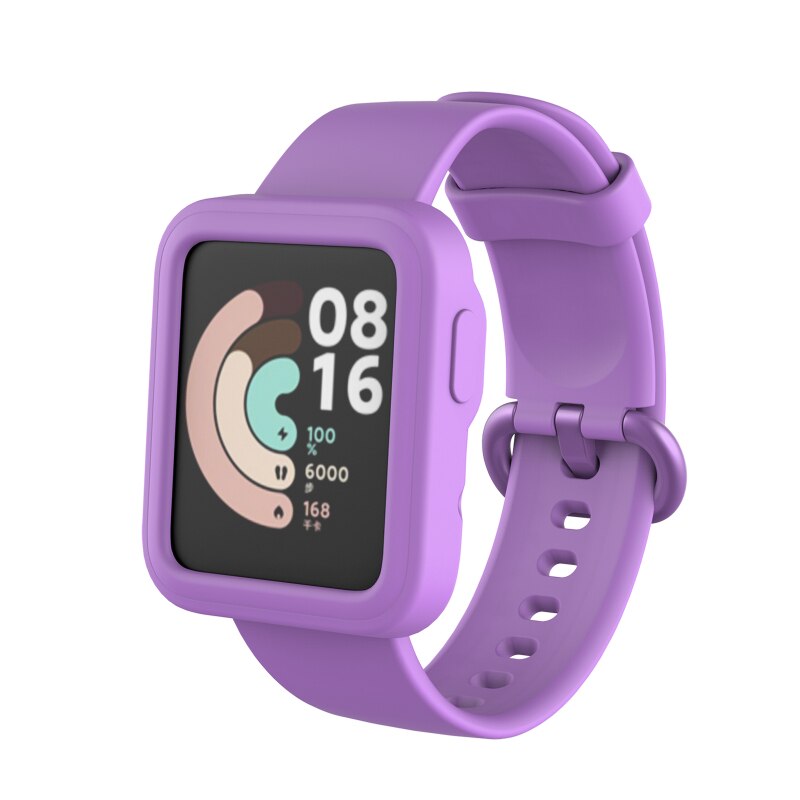 Coque de protection en Silicone souple pour Xiaomi Mi Watch Lite, cadre de bord, coque de protection antichoc pour étuis de montre Redmi: Strap-Case purple