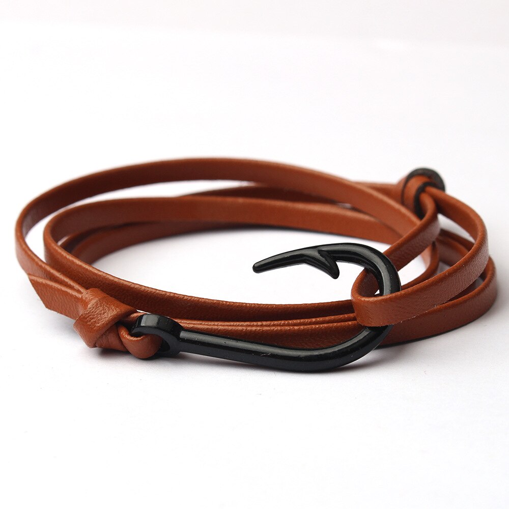 Style European And American-Style Alloy Steel Woven Leather Cord Hologram Bracelets Men&#39;s And Women&#39;s Cool Fishhook: G