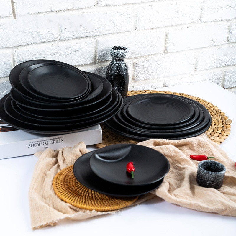 Japanese-style household black melamine tableware hotel restaurant disc dish dish bone dish rice bowl buffet dish commercial