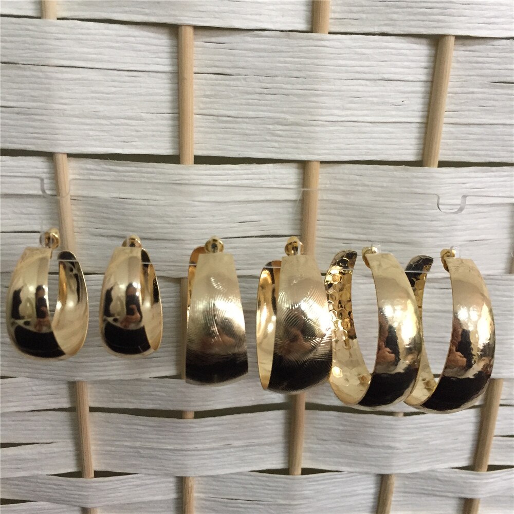 Della boemia Oro di placcatura Liscia e Strutturato Ampio Cerchio trio impostato Orecchino Pacchetto Splendida Annata casuale Accessorio Dei Monili Regalo Della Madre