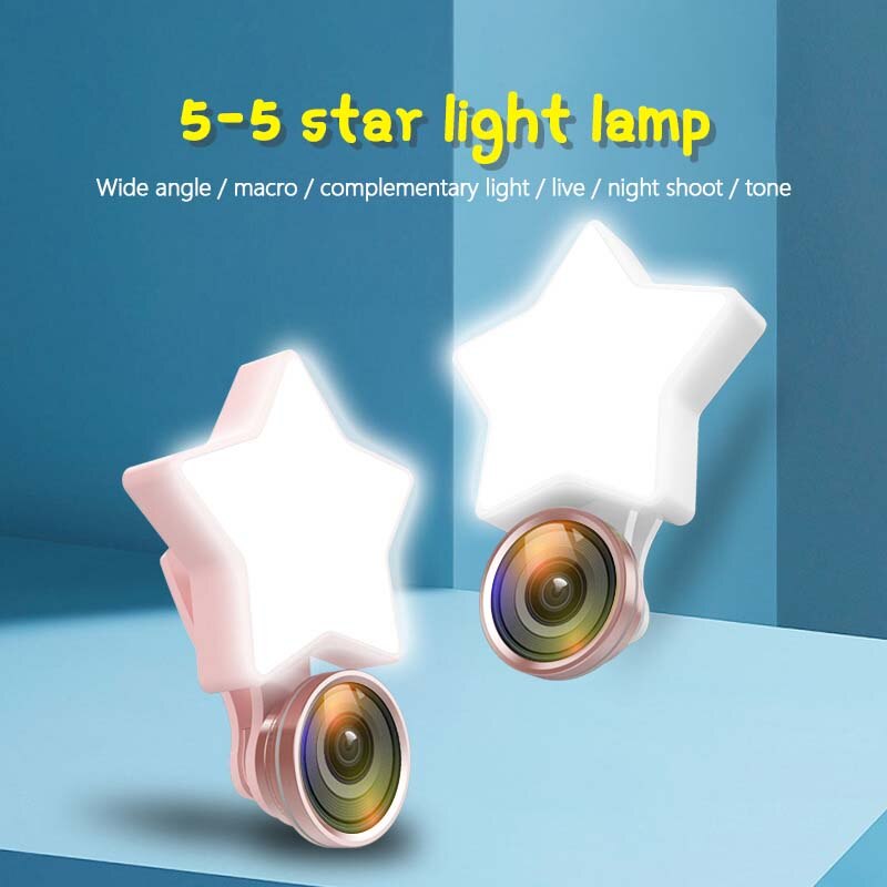 LED Selfie Ringlicht - Pentagram Clip Fülllicht - Tragbares Weitwinkel/Makro-Verbesserer