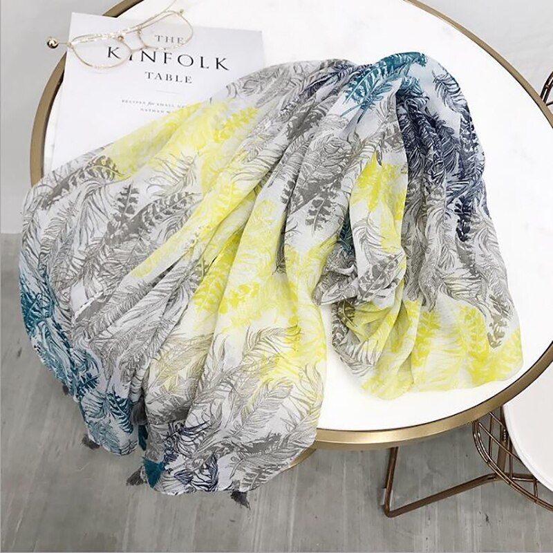 Bohemian plant skinny chevron skinny sjaals lente vrouwelijke voile patchwork sjaal vrouwen kleine bladeren kwastjes lange sjaals