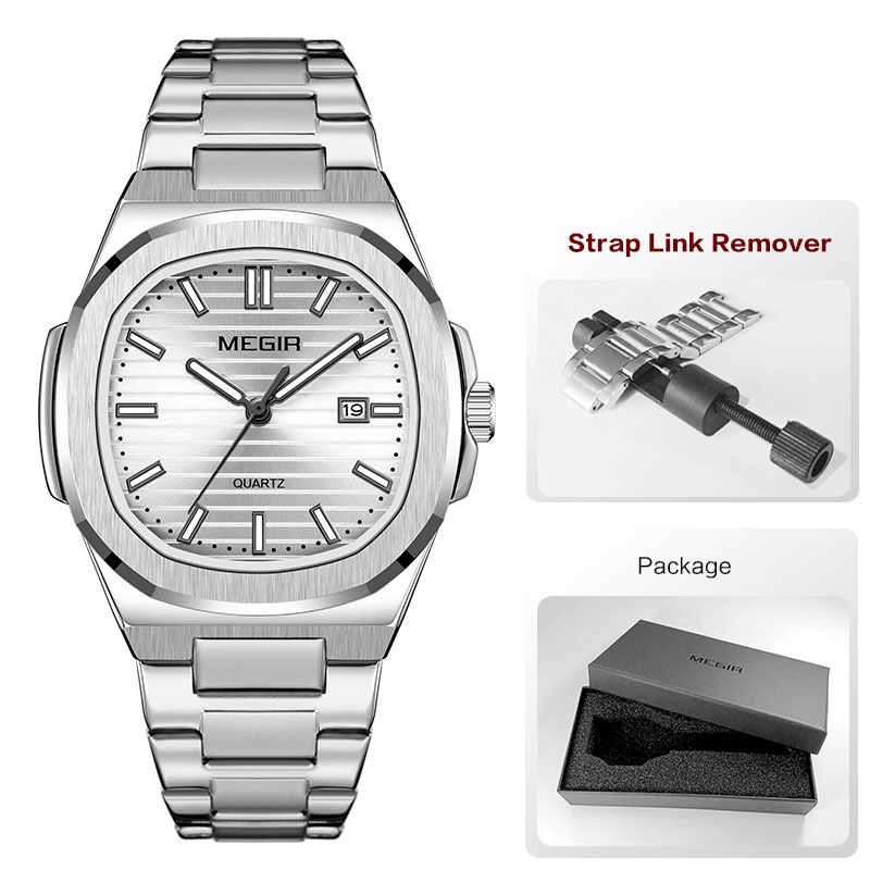 MEGIR Klassische Herren-Kleideruhr mit goldenem Edelstahlband, ovales grünes Zifferblatt, wasserdichte Quarz-Armbanduhr mit leuchtendem Zeiger: Gold