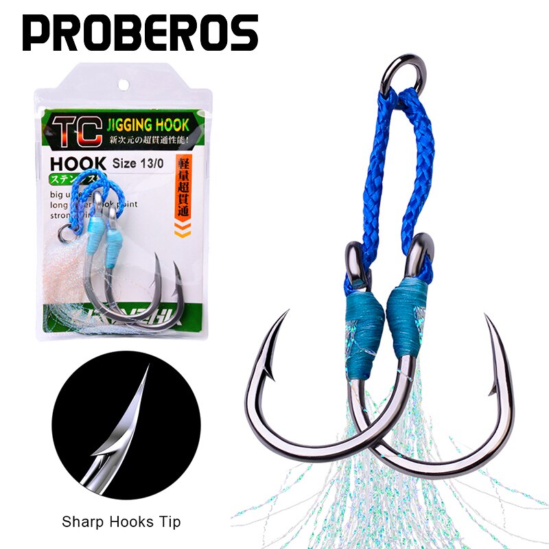 PROBEROS-anzuelos dobles de acero inoxidable, 1 paquete, 1/0-3/0-5/0-7/0-9/0 #, pesca con plumas