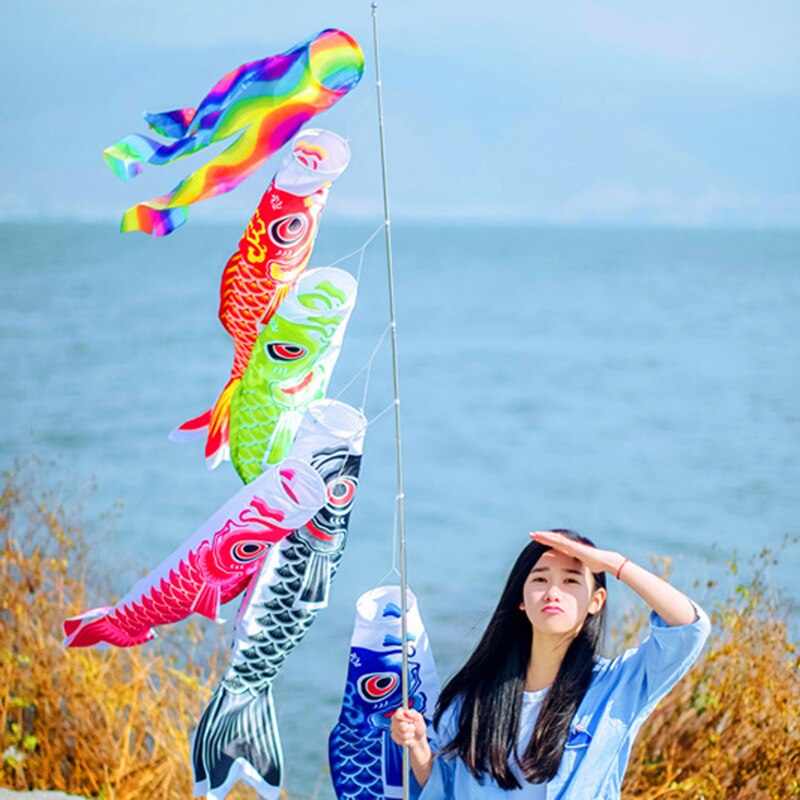 Japanischen Stil 40/70/100 CM Koinobori Karpfen Wind Fahnen Koinobori Bunte Karpfen Flagge Hängen Zauberstab Wohnkultur
