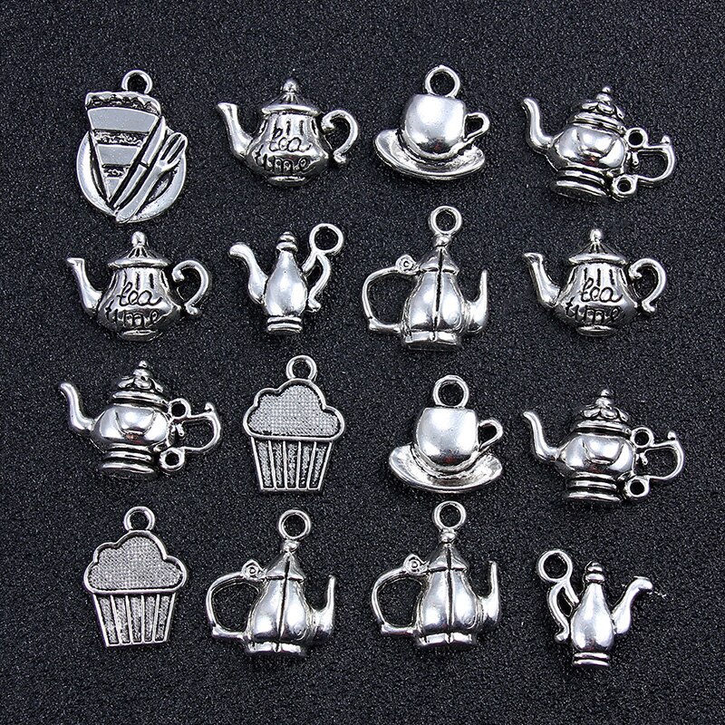 Plata tibetana variada taza de café tetera dijes colgantes fabricación de joyería pulsera hallazgos Diy accesorios artesanales hechos a mano