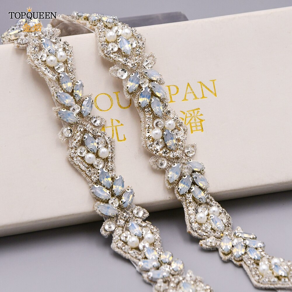 TOPQUEEN-cinturones de novia S485, apliques de cristal de para cinturones de novia, cinturón para vestido de bodas con diamantes de imitación, Ópalo
