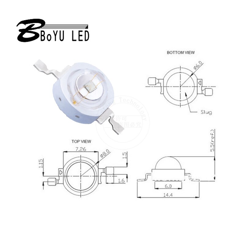High-power LED lumens lamp beads 1-3-5W green light (520-530nm) LED diode chip flashlight stage light landscape lighting