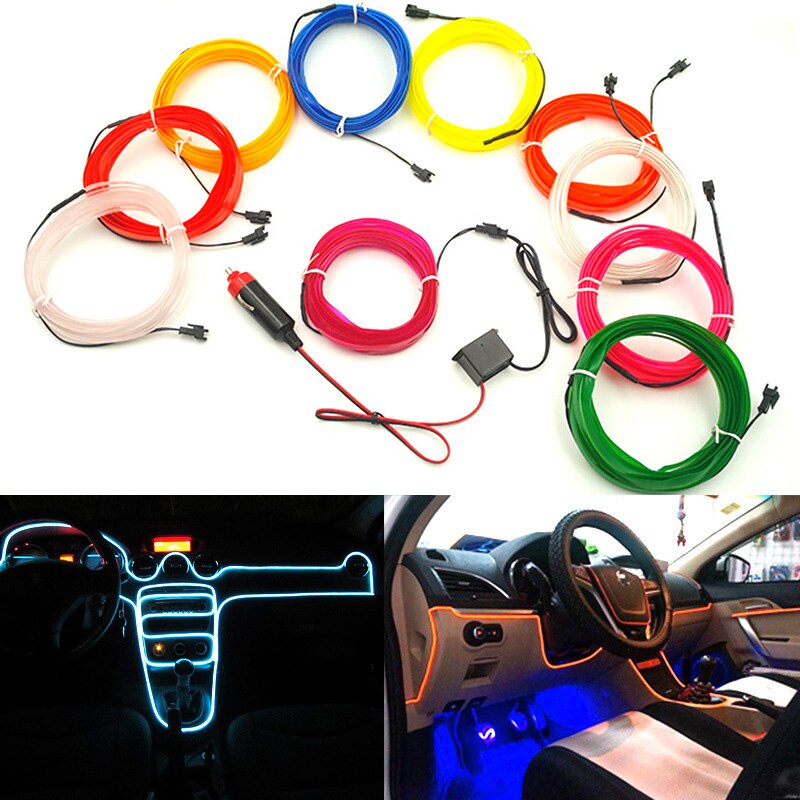 5M Glow EL Wire Cable with 12V Car Driver LED Neon Christmas Dance Party DIY Costumes Clothing Luminous Car Light Decoration