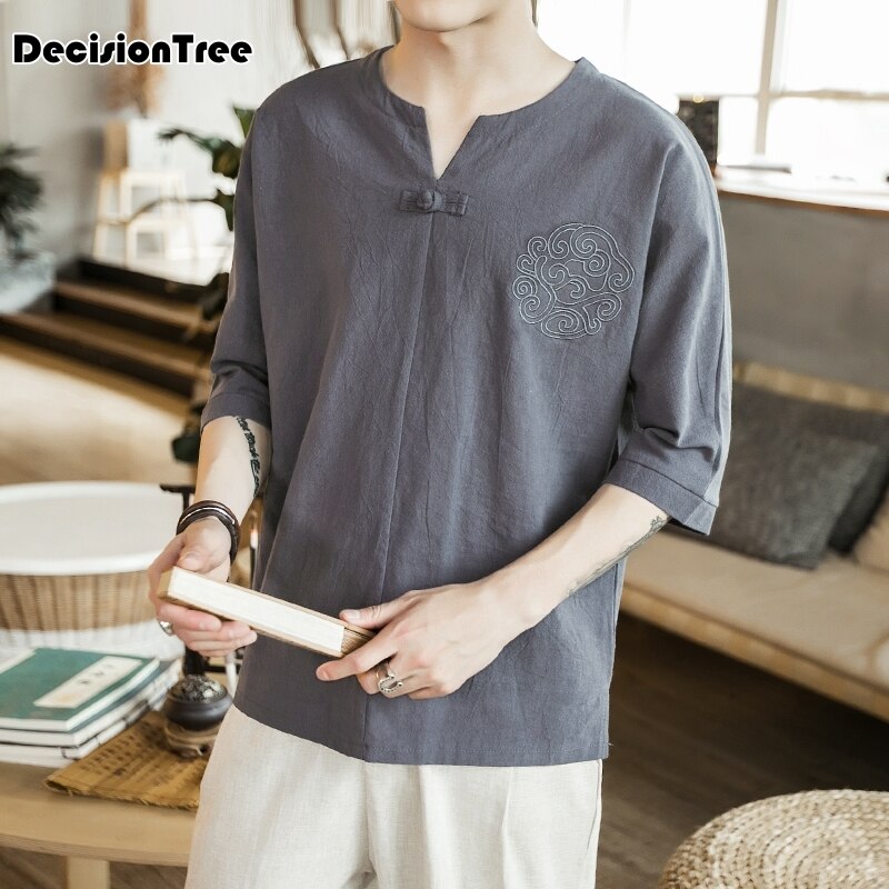 traditional mens chinese clothing men cheongsam shirt kung fu v neck tang chinese style loose and suit hanfu hommes