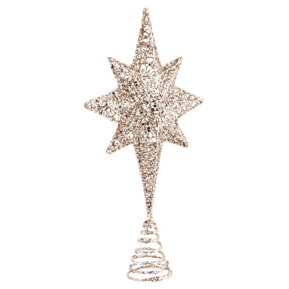 1Pc Christmas Eight Pointed Star Tree Topper Party Xmas Tree Ornament (Golden): Champaign gold