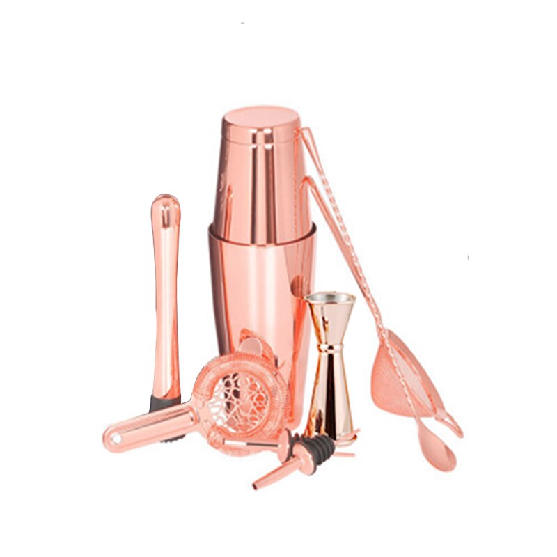 CocktailShaker 750ml Black Color 9 PCS Bar Set household party etc Color Shiny Stainless Steel Boston Cocktail Shaker Set: Rose Gold