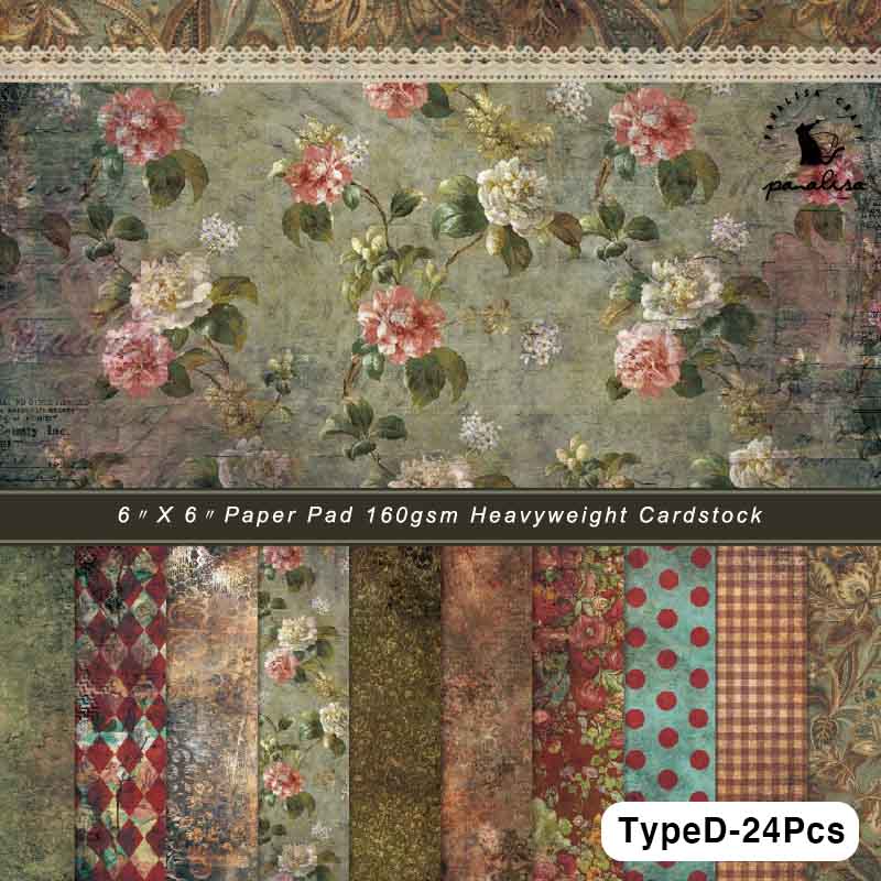 24 Sheet Vintage Butterfly Flower Craft Paper Scrapbooking Material Paper Junk Journal Decorative Paper Album Scrapbook Paper: TypeD-24Pcs