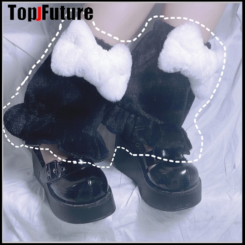 Harajuku Punk sweet lolita big bow Leg Warm Socks Women Winter Warmer Foot Cover Streetwear Leg warmers