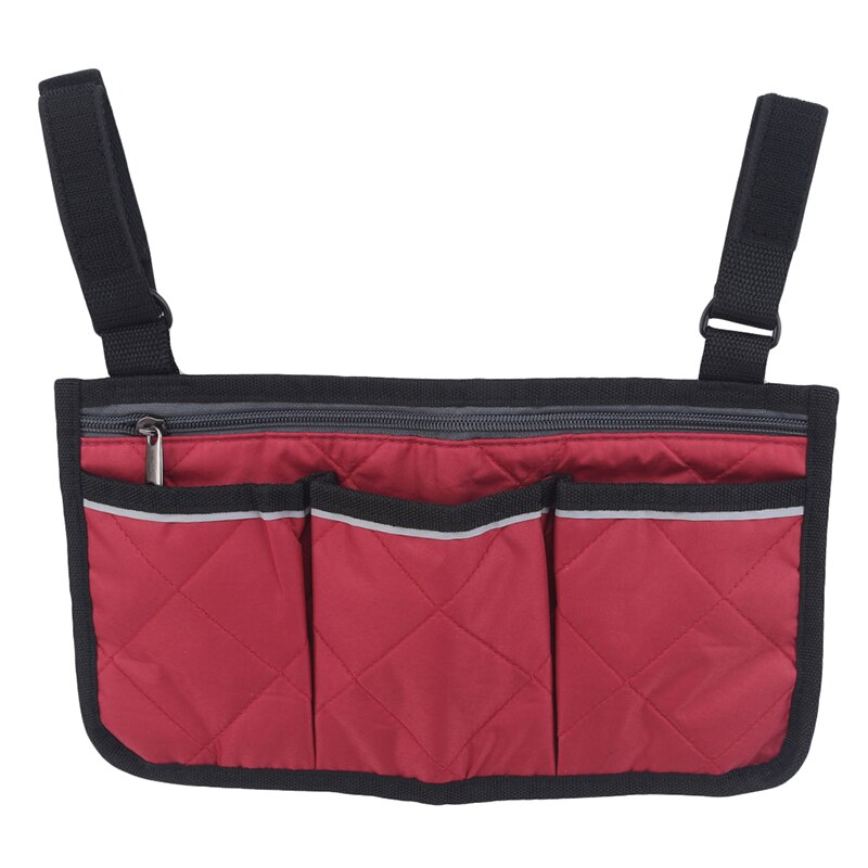 1pc Walker Electric Scooter Wheelchair Armrest Side Storage Bag Seat Armrest Storage Bag: wine red