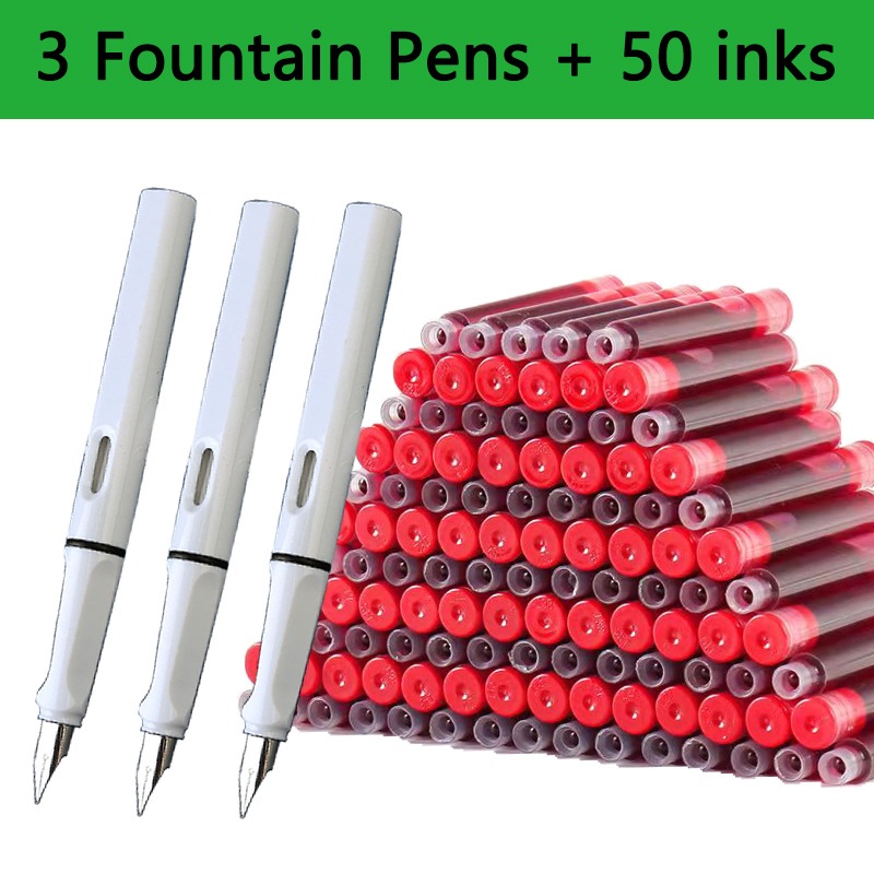 Juego de tinta reemplazable para pluma estilográfica, tinta negra/azul/roja EF, suministros escolares, papelería para escribir, caligrafía, 53 Uds.: Transparente