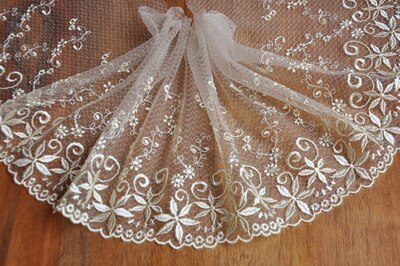 Borde de encaje 5 metros amarillo malla de gasa tul bordado tela cinta ropa vestido Material costura 17cm-26cm de ancho S5C224: 18cm 7.08in wide n12