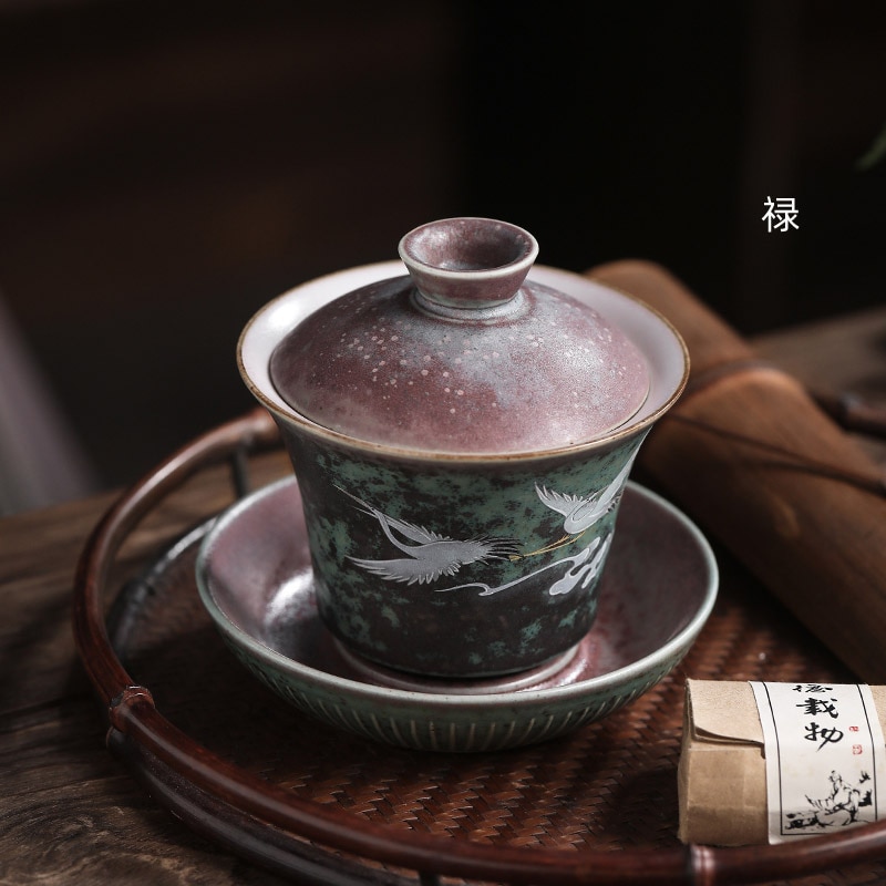 Traditional Chinese Hand Painted Pottery Gaiwan Teapot Household Kung Fu Teacup Ceramic Lid Bowl Stoneware Handmade Tea Tureen