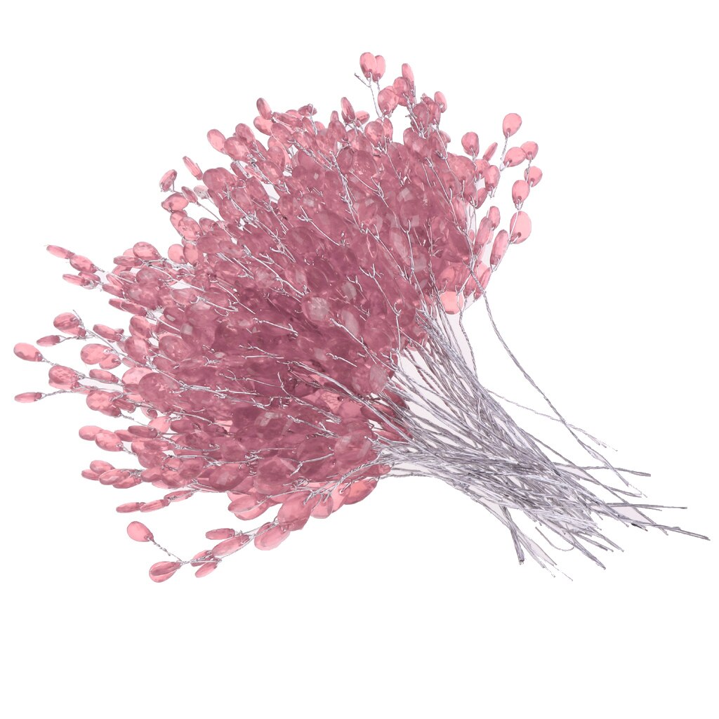 50pcs Water Artificial Acrylic Flower Crystal Diamante Flower Branches: Pink