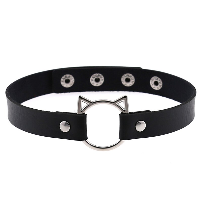 Gargantilla de piel sintética con cabeza de gato para mujer, Collar ajustable, de cumpleaños, joyería: 5