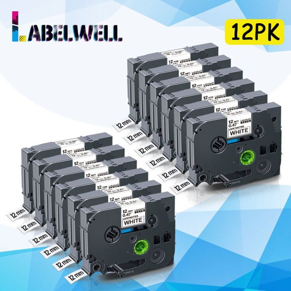 Labelwell Drucker Band Kompatibel Für 231 131 431 531 631 731 12mm Laminiert Etikett Band Ersatz für Etikett Drucker: 12PK Schwarz an Weiß