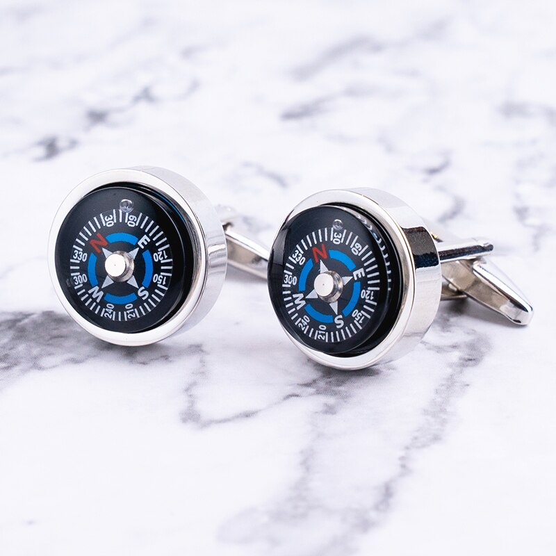 Silvery Tone Really Work Compass Cufflinks Sports Cuff Link Style For Men