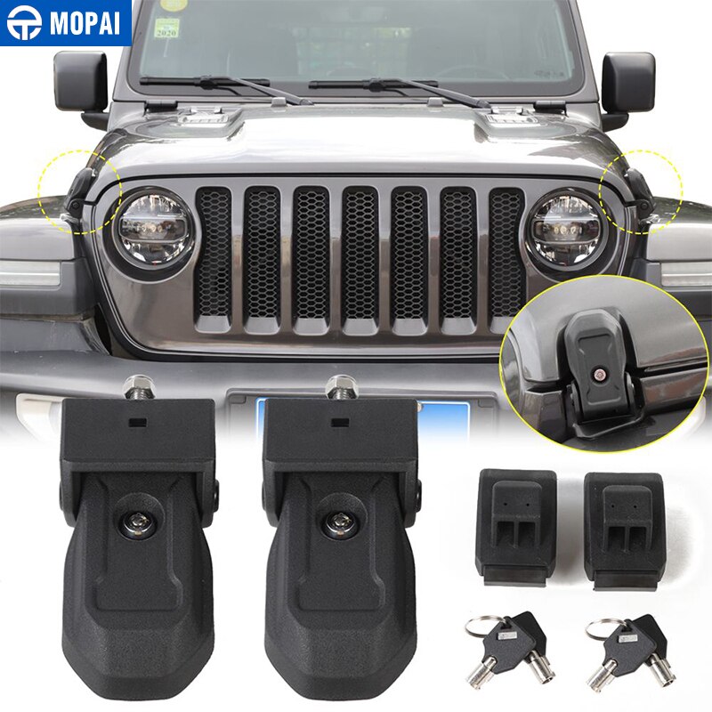 MOPAI Locks Hood for Jeep Gladiator JT + Car Engine Hood Latch Catch With Key Lock Accessories for Jeep Wrangler JL +: C 2