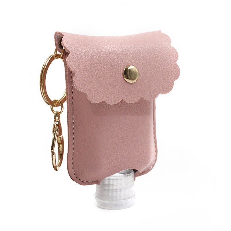 Portable Squeeze Bottle Empty Leakproof Plastic Travel Bottle With Leather Keychain Holder For Hand Sanitizer Container Tool: Light Grey